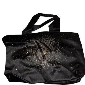 Victoria's Secret Black Rhinestone Logo Satin Tote
